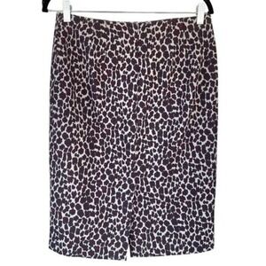 T1 Talbots Womens Leopard Print‎ Pencil Skirt Burgundy Grey Size 6 Stretch Lined